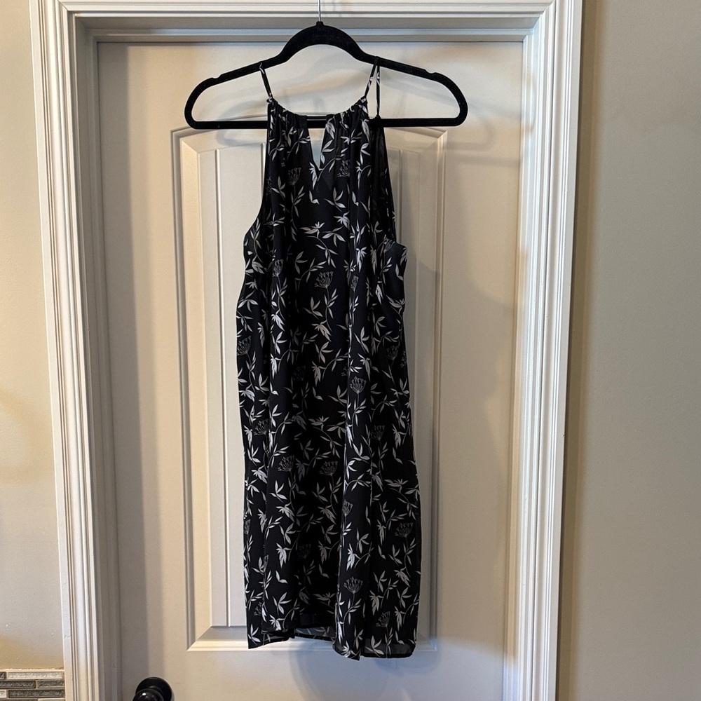 LOFT Black and White Leaf Print Mini Dress